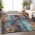 10' X 14' Blue And Gold Floral Washable Indoor Outdoor Area Rug