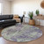 8' Purple And Green Round Abstract Washable Indoor Outdoor Area Rug