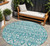 8' Teal Blue And Ivory Round Southwestern Washable Indoor Outdoor Area Rug
