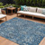 8' X 10' Blue And Ivory Floral Washable Indoor Outdoor Area Rug