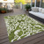 10' X 14' Green And Ivory Damask Washable Indoor Outdoor Area Rug - Green, Ivory