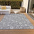 9' X 12' Gray Silver And Ivory Floral Washable Indoor Outdoor Area Rug