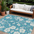 10' X 14' Turquoise Ivory And Gray Floral Washable Indoor Outdoor Area Rug