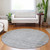 8' Taupe Beige And Blue Round Geometric Washable Indoor Outdoor Area Rug