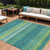9' X 12' Teal Blue Lime Green And Turquoise Striped Washable Indoor Outdoor Area Rug
