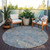 8' Blue Gray And Silver Round Floral Washable Indoor Outdoor Area Rug