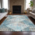10' X 14' Teal Blue And Beige Geometric Washable Indoor Outdoor Area Rug - Teal Blue, Beige
