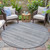 8' Gray And Silver Round Striped Washable Indoor Outdoor Area Rug - 880016536225