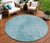 8' Aqua Teal Blue And Gray Round Abstract Washable Indoor Outdoor Area Rug - Aqua, Teal Blue, Gray