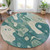 8' Teal Blue Ivory And Beige Round Abstract Washable Indoor Outdoor Area Rug