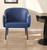 Blue Beige and Black Upholstered Faux Leather Dining Arm Chair