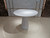 42" White Wood and Metal Pedestal Base Round Top Dining Table