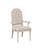 Set of Two Tufted Antiqued White and Champagne Upholstered Fabric And Solid Wood Dining Arm Chairs