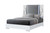 White and Gray Faux Marble And Upholstery Lighted Queen Bed Frame