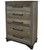 37" Gray Solid Wood Five Drawer Chest