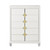 37" White Wood With Gold Faux Crystal Bling Wood Five Drawer Dresser