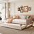 Beige Tufted Boucle Twin Day Bed With LED Lighting And Trundle And USB
