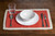 19" Set of Four Orange And Natural Solid With Border Cotton Placemats