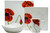 Red and White Four Piece Square Floral Bone China Dinnerware Set