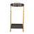 17" Black And Brass Steel and Solid Wood Distressed Round Rolling Bar Cart