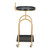 17" Black And Brass Steel and Solid Wood Distressed Round Rolling Bar Cart