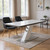 63" White and Silver Wood and Metal Pedestal Base Dining Table