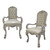 Set of Two Tufted White Upholstered Faux Leather And Wood Dining Arm Chairs