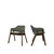 Set of Two Green and Walnut Fabric and Wood Partially Open Back Dining Arm Chairs
