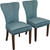 Set of Two Teal Blue And Brown Upholstered Velvet Dining Parsons Chairs - 608219283803