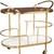 32" Brown Gold And White Iron Solid Wood and Marble Oval Rolling Bar Cart