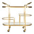 32" Brown Gold And White Iron Solid Wood and Marble Oval Rolling Bar Cart
