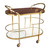 32" Brown Gold And White Iron Solid Wood and Marble Oval Rolling Bar Cart