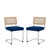 Set of Two Navy Blue and Silver Upholstered Velvet Dining Side Chairs