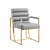 Set of Two Tufted Gray And Gold Upholstered Faux Leather Dining Arm Chairs