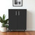 35" Black Wood Rolling Storage Cabinet With Two Doors