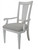 Set of Two Light Gray and White Upholstered Linen And Solid Wood Open Back Dining Arm Chairs