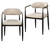 Set of Two Beige And Black Upholstered Fabric Open Back Dining Arm Chairs