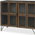 37" Antiqued Brass and Brown Metal and Solid Wood Accent Cabinet With Two Doors