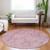 8' Pink And Ivory Round Damask Washable Indoor Outdoor Area Rug - Pink, Ivory