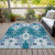 9' X 12' Teal Blue Navy Blue And Gray Ikat Washable Indoor Outdoor Area Rug