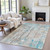 10' X 14' Teal Blue And Ivory Abstract Washable Indoor Outdoor Area Rug - Teal Blue, Ivory
