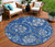 8' Navy Blue And Silver Round Floral Washable Indoor Outdoor Area Rug