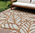 10' X 14' Orange Beige And Copper Floral Washable Indoor Outdoor Area Rug