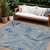 9' X 12' Denim Blue Gray And Ivory Geometric Washable Indoor Outdoor Area Rug