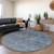 8' Blue And Ivory Round Floral Washable Indoor Outdoor Area Rug