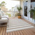 9' X 12' Taupe and White Striped Washable Indoor Outdoor Area Rug