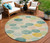 8' Teal Blue Yellow And Peach Round Geometric Washable Indoor Outdoor Area Rug