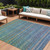 10' X 14' Teal Blue And Copper Striped Washable Indoor Outdoor Area Rug