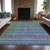 10' X 14' Teal Blue And Copper Striped Washable Indoor Outdoor Area Rug