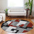 8' Gray Ivory And Red Round Geometric Washable Indoor Outdoor Area Rug